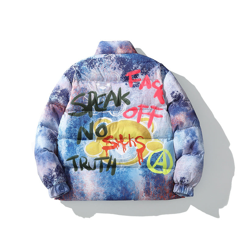 European and American graffiti printed cotton coat