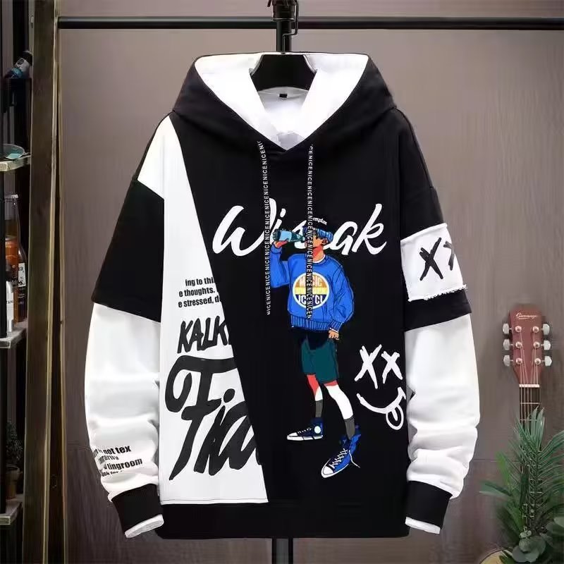 Men's Fashion Printed Stitching Hoodie