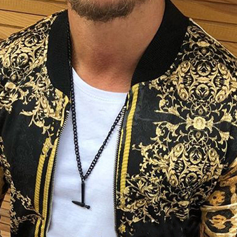 Leopard Print Crew-Neck Casual  European And American Men's Jacket