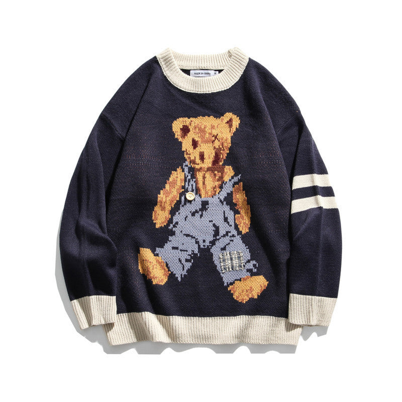 Male Bear Cartoon Print Sweater