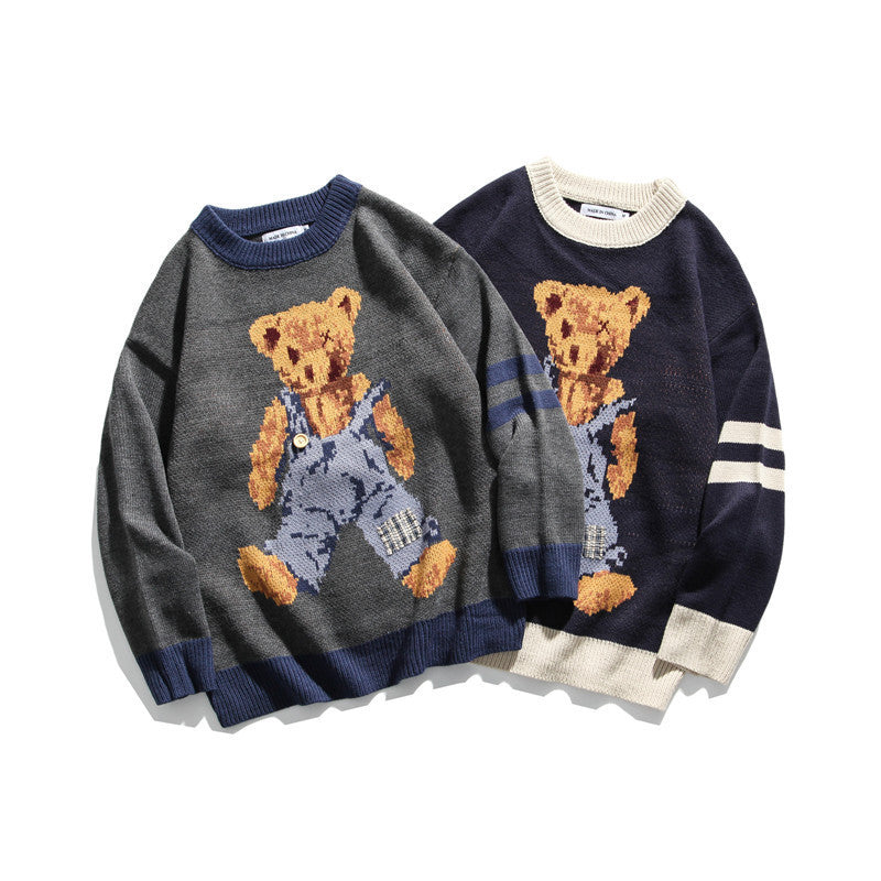 Male Bear Cartoon Print Sweater