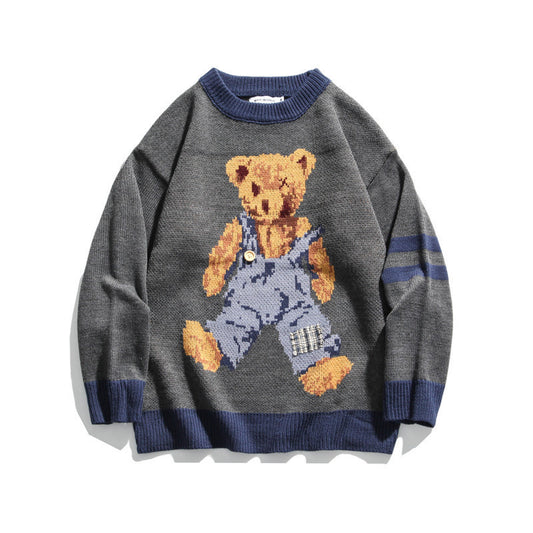 Male Bear Cartoon Print Sweater