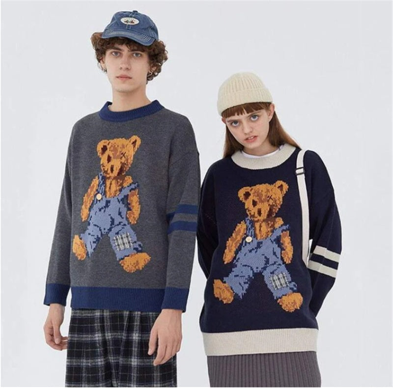 Male Bear Cartoon Print Sweater