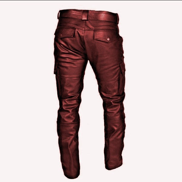 Solid Color PU Strap Casual Men's Leather Pants