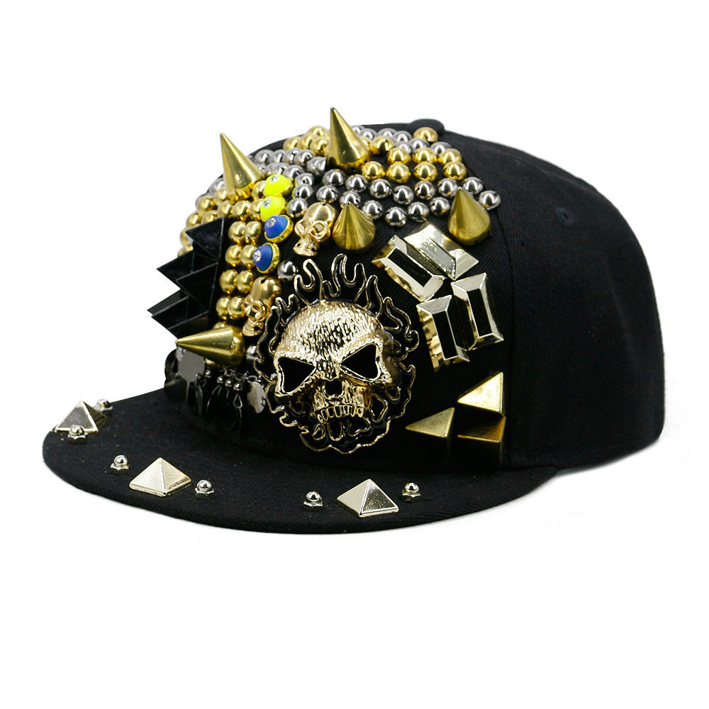 Flame Big Ghost Head Hand Made Flat-brimmed Rivet Baseball Cap