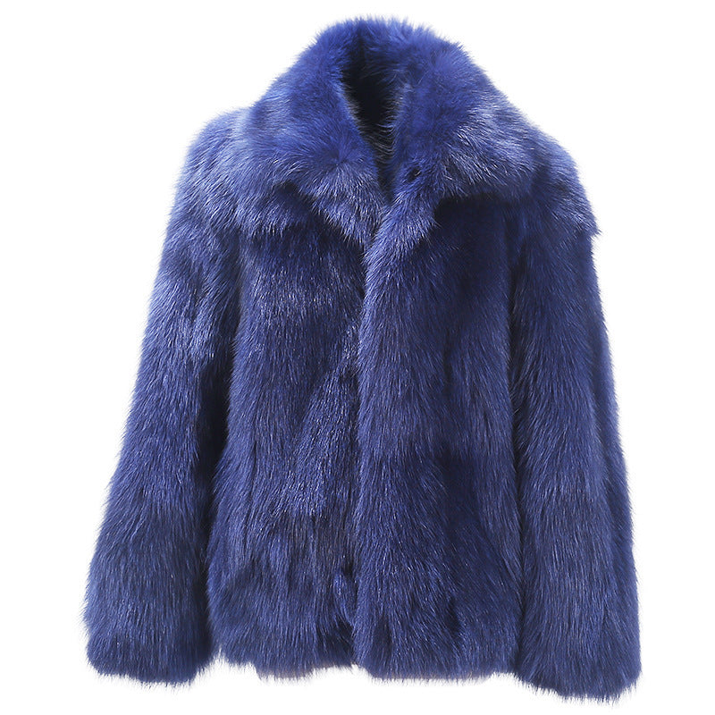 Warm Royal Blue Faux Fur Casual Men's Jacket