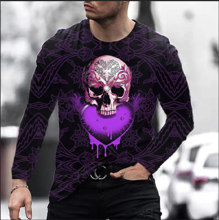 Men Long Sleeve Digital Print Skull T-shirt