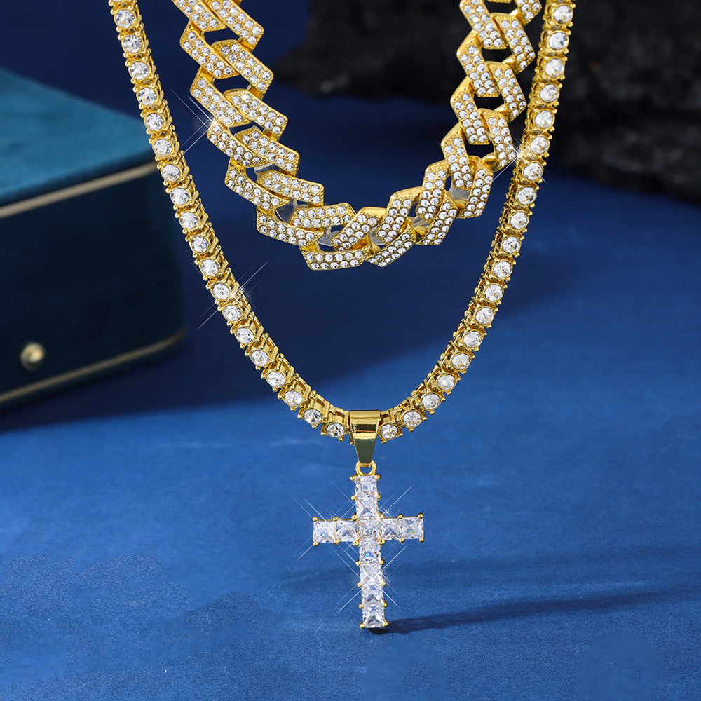 Hip Hop Full Miami Curb Cuban Chain Iced Out Paved Rhinestones Bling Necklaces