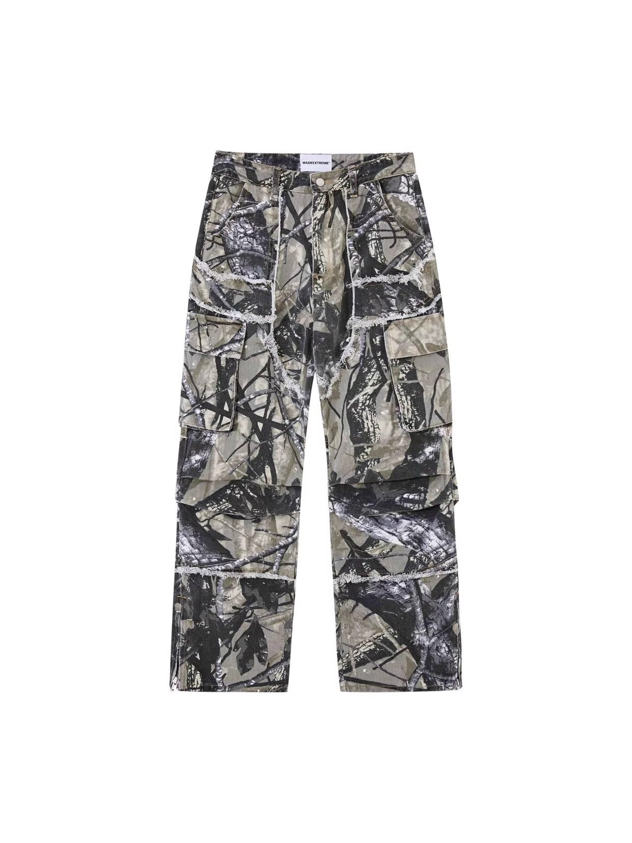 Camouflage Raw Hem Men Multi-pocket Jeans