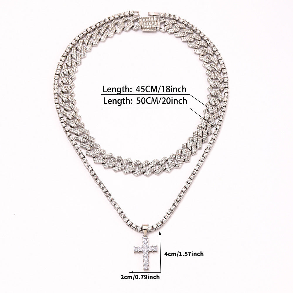 Hip Hop Full Miami Curb Cuban Chain Iced Out Paved Rhinestones Bling Necklaces