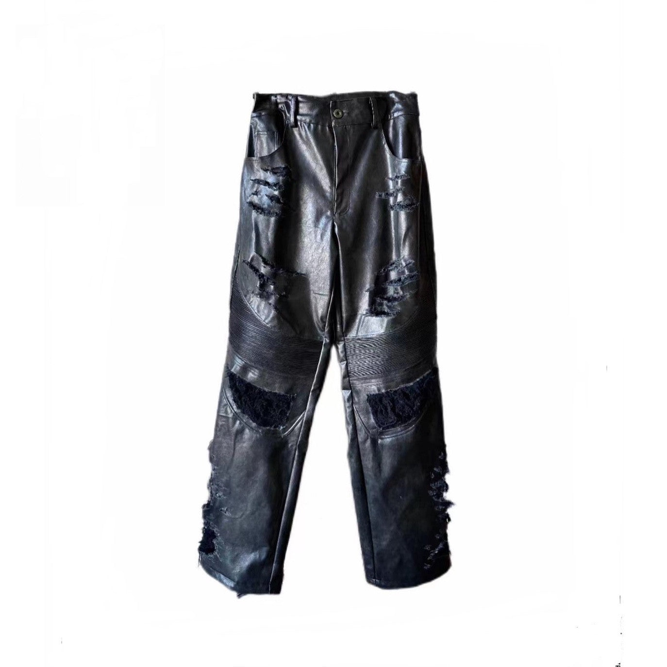 Composite Fading Old Locomotive Damage Leather Motorcycle Pants