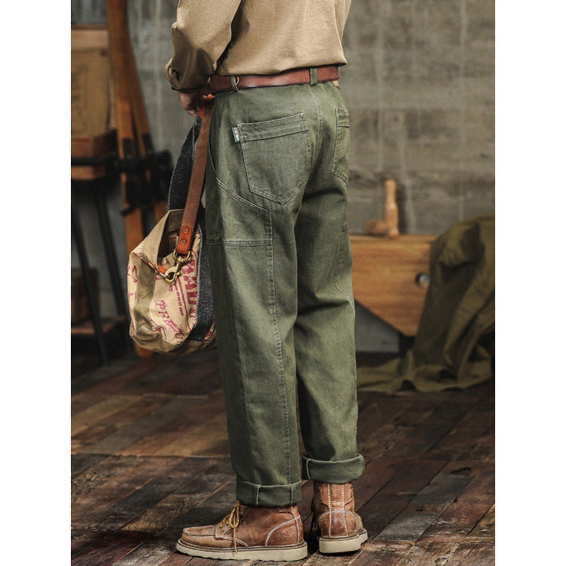 Retro Army Green Casual Loose Straight Cargo Jeans