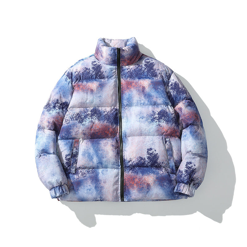 European and American graffiti printed cotton coat