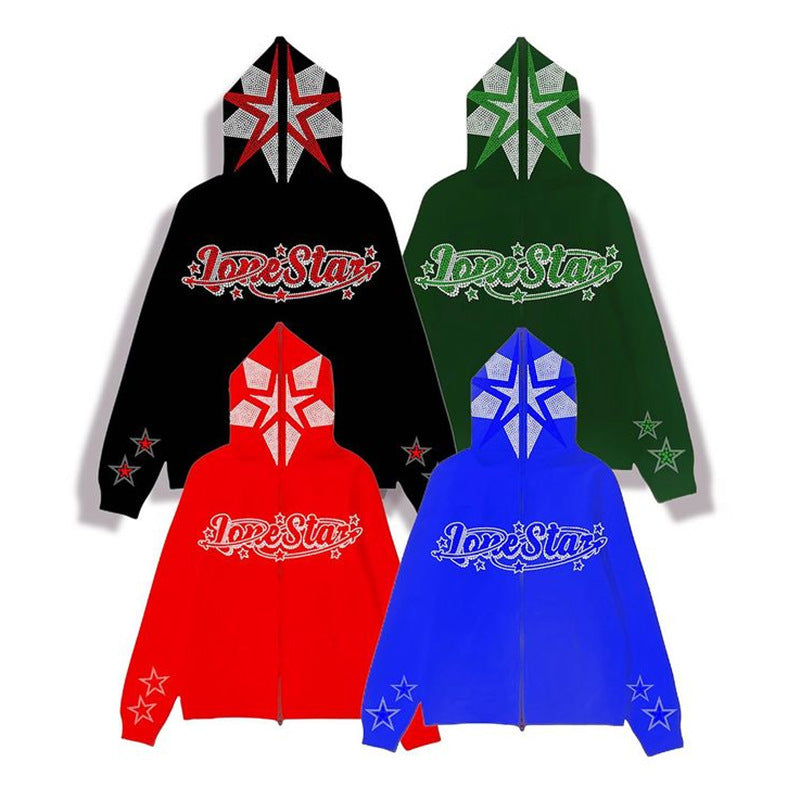 Five-pointed Star Rhinestone Hooded Sweatshirt