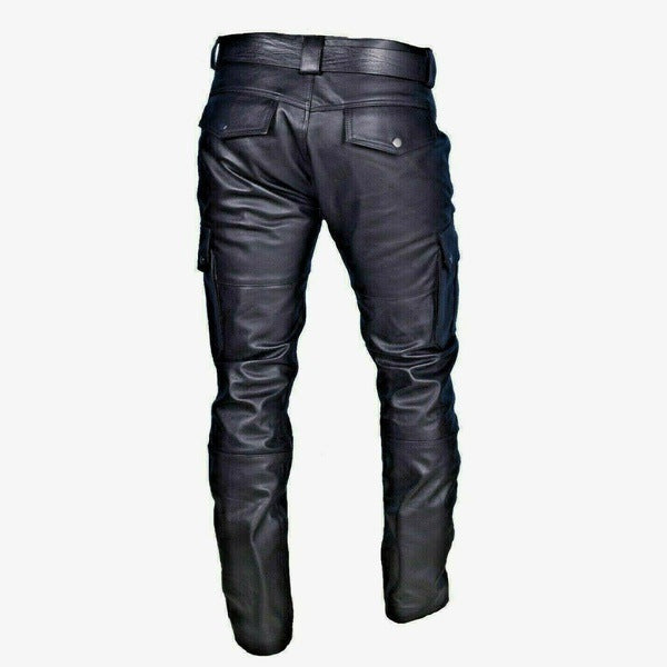 Solid Color PU Strap Casual Men's Leather Pants