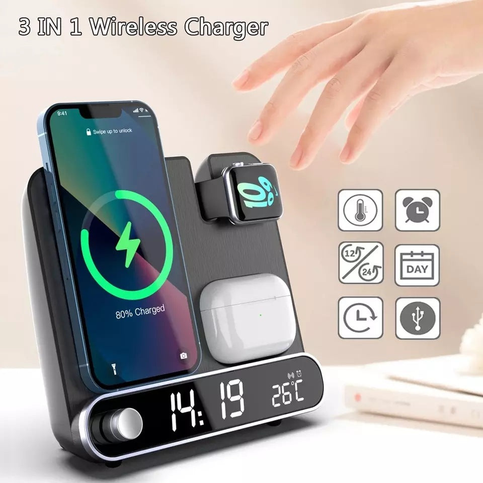 Wireless Three In One Wireless Charging Alarm Clock