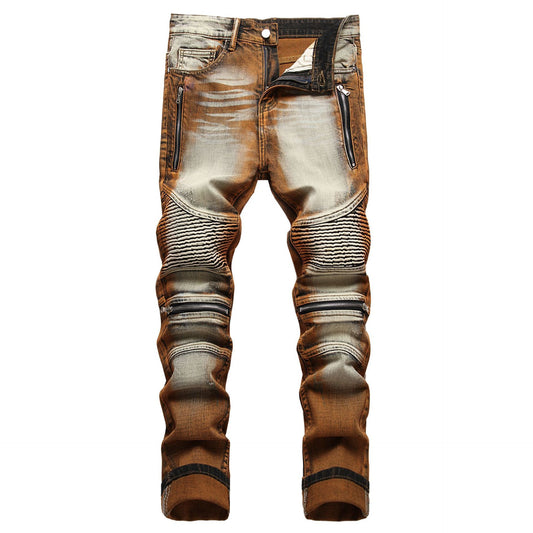 Motorcycle Stretched Dyed Fashion Skinny Jeans