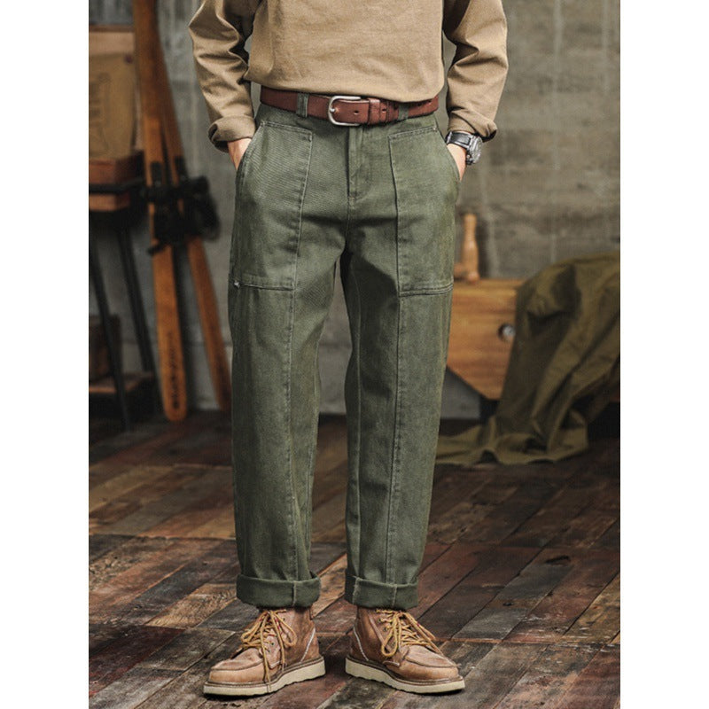 Retro Army Green Casual Loose Straight Cargo Jeans