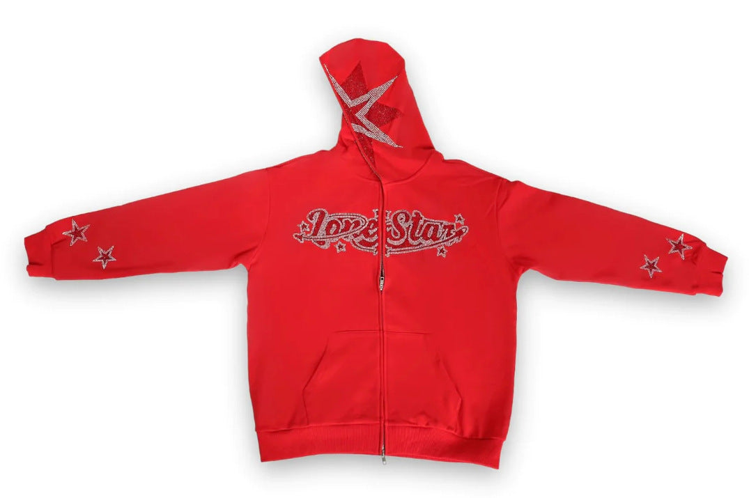 Five-pointed Star Rhinestone Hooded Sweatshirt