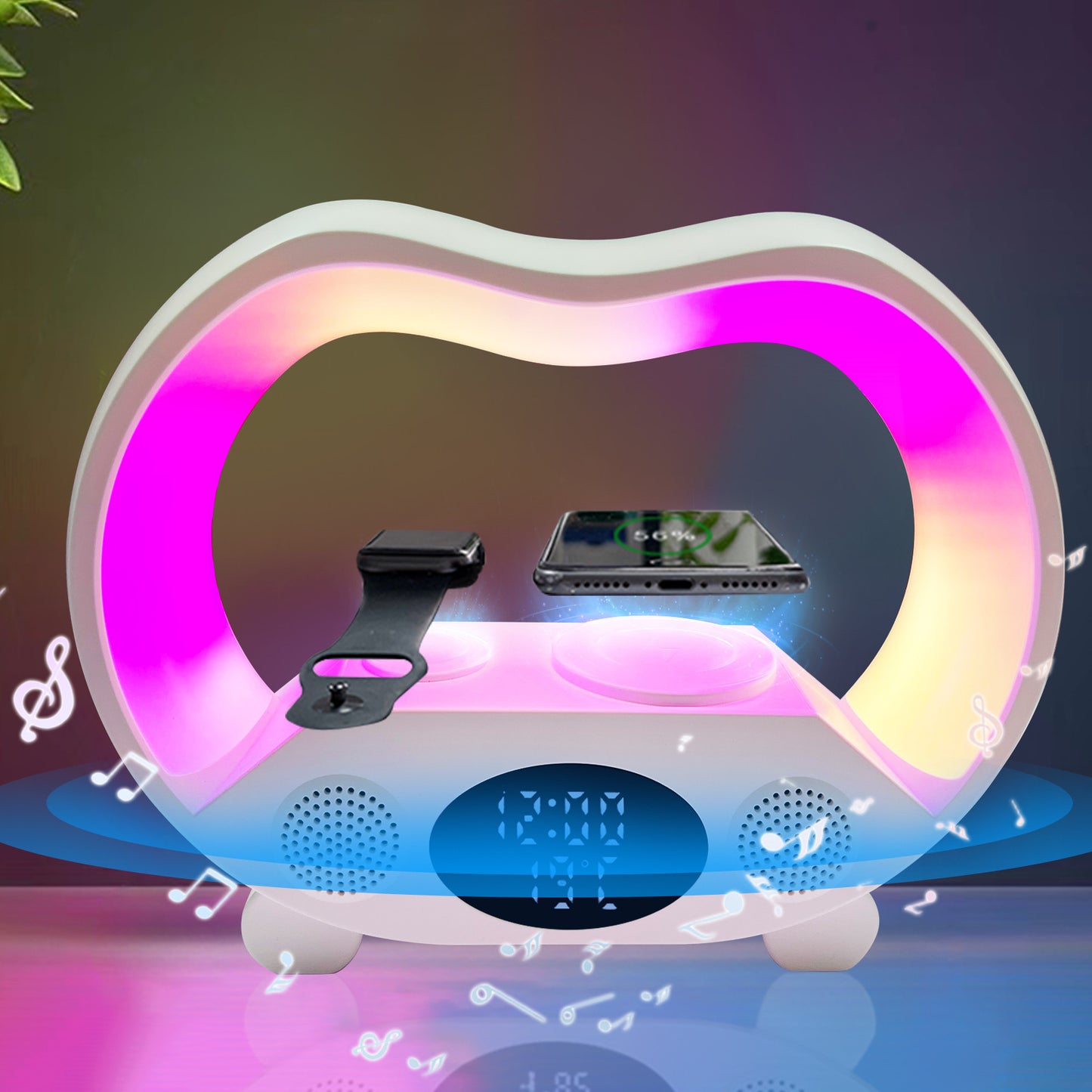 Wireless 6 In 1 Smart Remote Control Bluetooth Ambience Intelligent LED Table Lamp Multi-function Wireless Charger Night Light Bluetooth Speaker