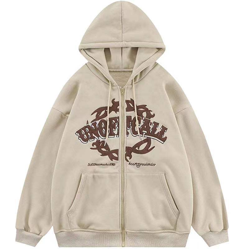 Letter Printing Zipper Fleece Hoodie