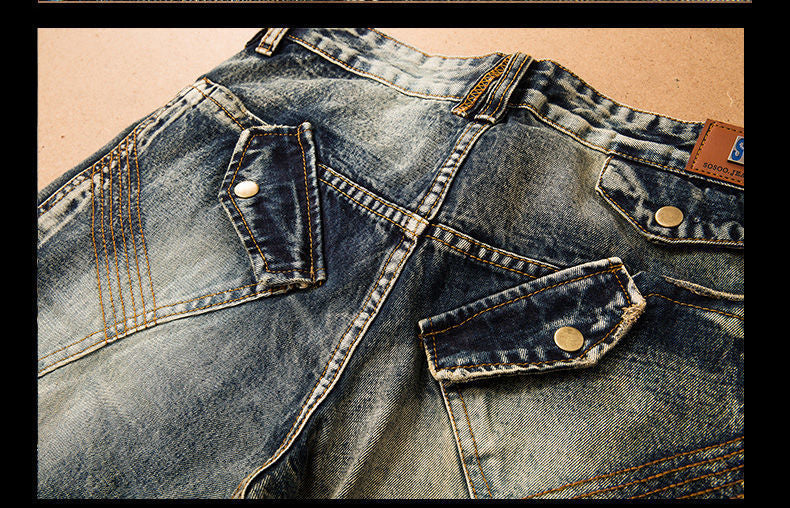 Splicing Men Denim  Biker Jeans