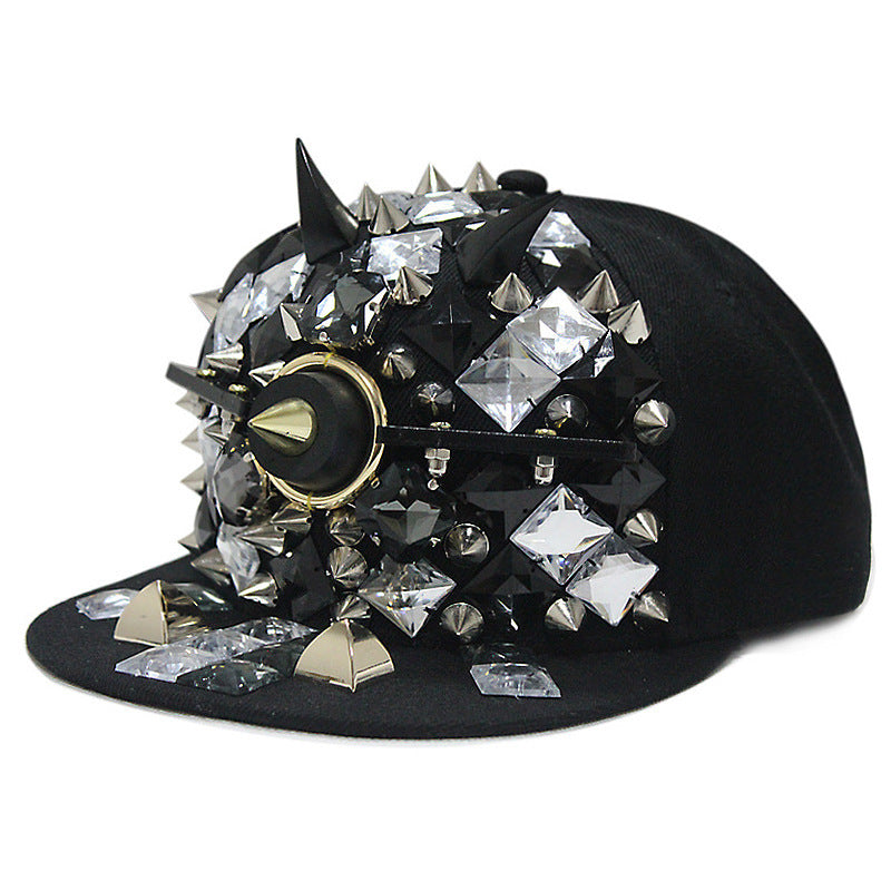 Flame Big Ghost Head Hand Made Flat-brimmed Rivet Baseball Cap