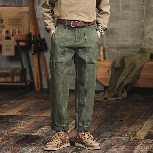 Retro Army Green Casual Loose Straight Cargo Jeans