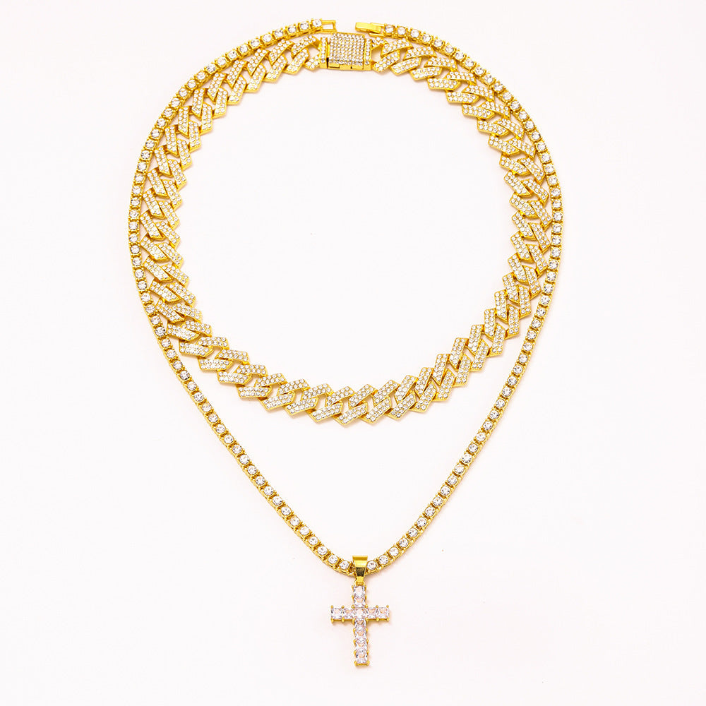 Hip Hop Full Miami Curb Cuban Chain Iced Out Paved Rhinestones Bling Necklaces