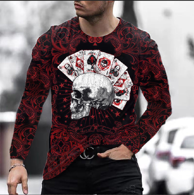 Men Long Sleeve Digital Print Skull T-shirt