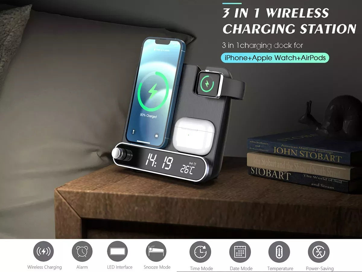 Wireless Three In One Wireless Charging Alarm Clock