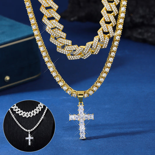 Hip Hop Full Miami Curb Cuban Chain Iced Out Paved Rhinestones Bling Necklaces