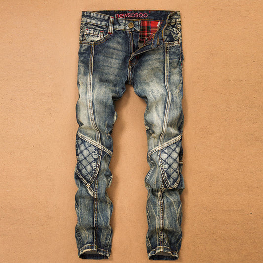 Splicing Men Denim  Biker Jeans