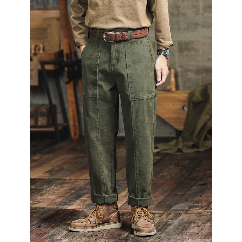 Retro Army Green Casual Loose Straight Cargo Jeans