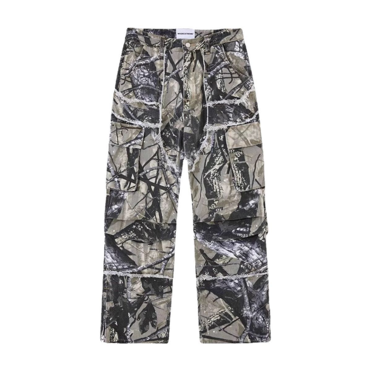 Camouflage Raw Hem Men Multi-pocket Jeans