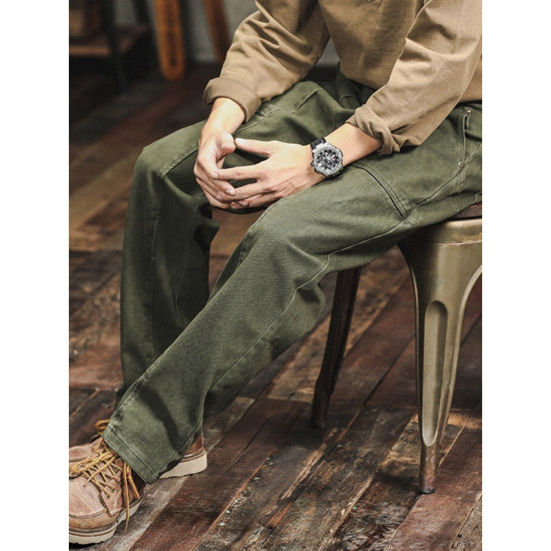 Retro Army Green Casual Loose Straight Cargo Jeans