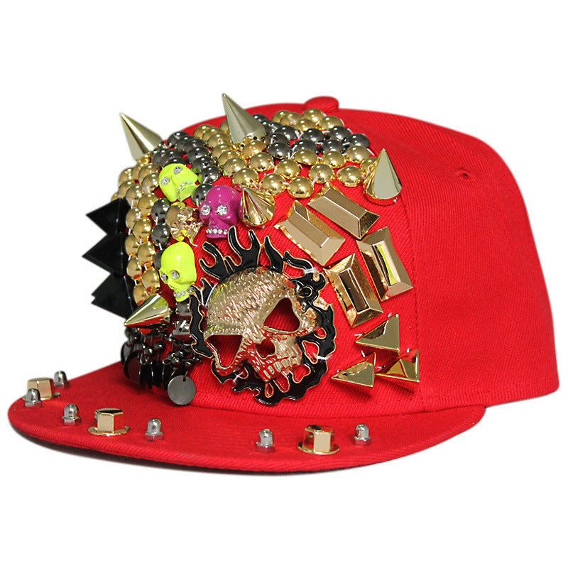 Flame Big Ghost Head Hand Made Flat-brimmed Rivet Baseball Cap