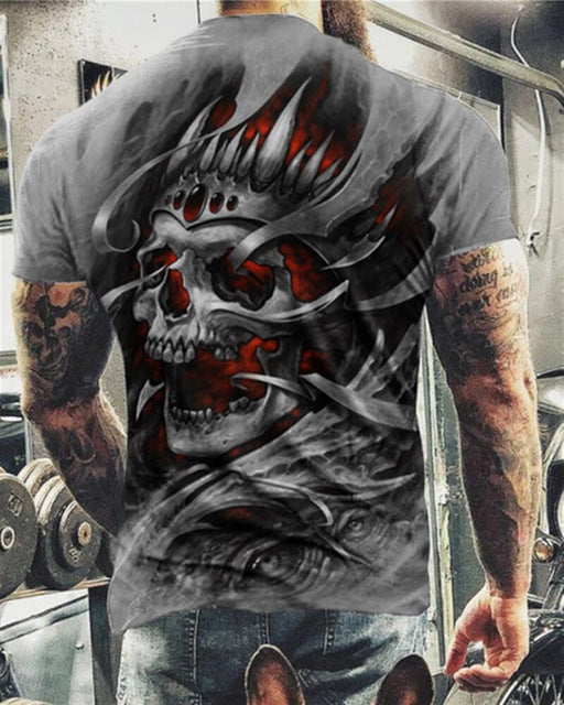 Camiseta de manga corta con estampado digital 3D de calaveras geniales para hombre