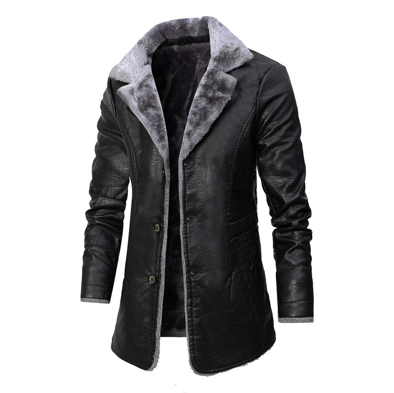 Chaqueta de piel sintética con solapa de felpa para hombre