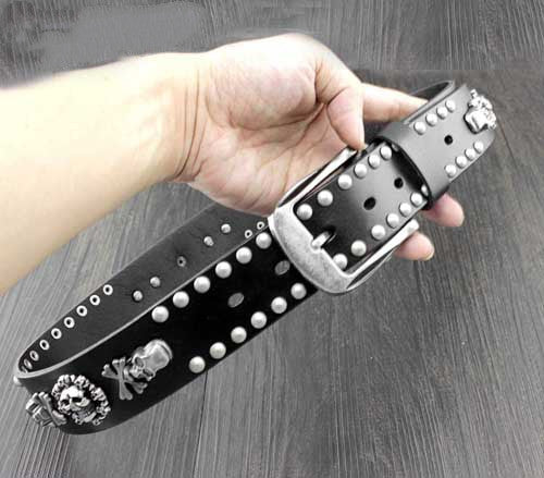 Personality Skull Rivet Cowhide Belt