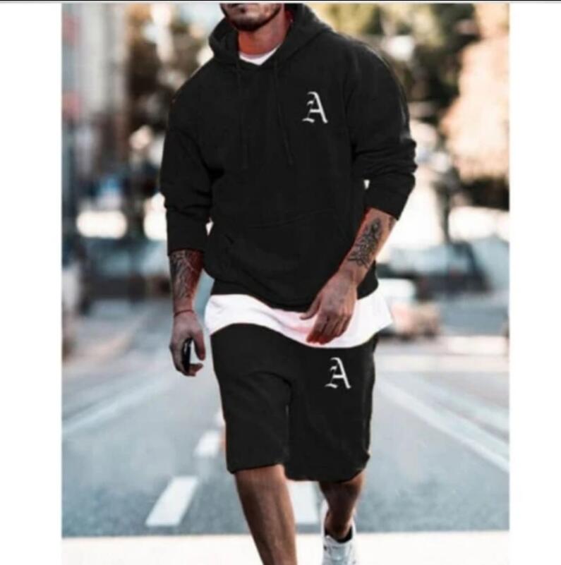 Letter Fashion Print Sports Hooded Short Set