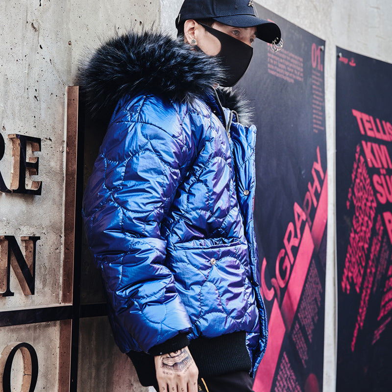 Chaqueta de invierno cálida y suelta con cuello de piel para hombre