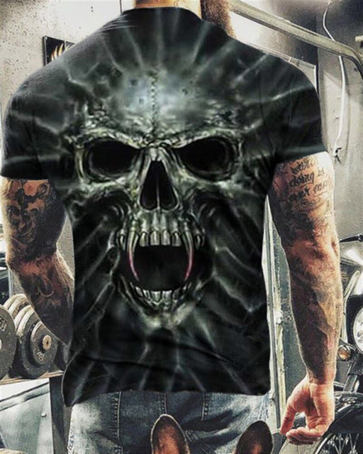 Camiseta de manga corta con estampado digital 3D de calaveras geniales para hombre