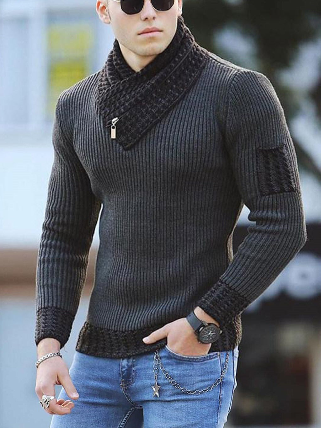 Casual Long Sleeve Scarf Collar Sweater