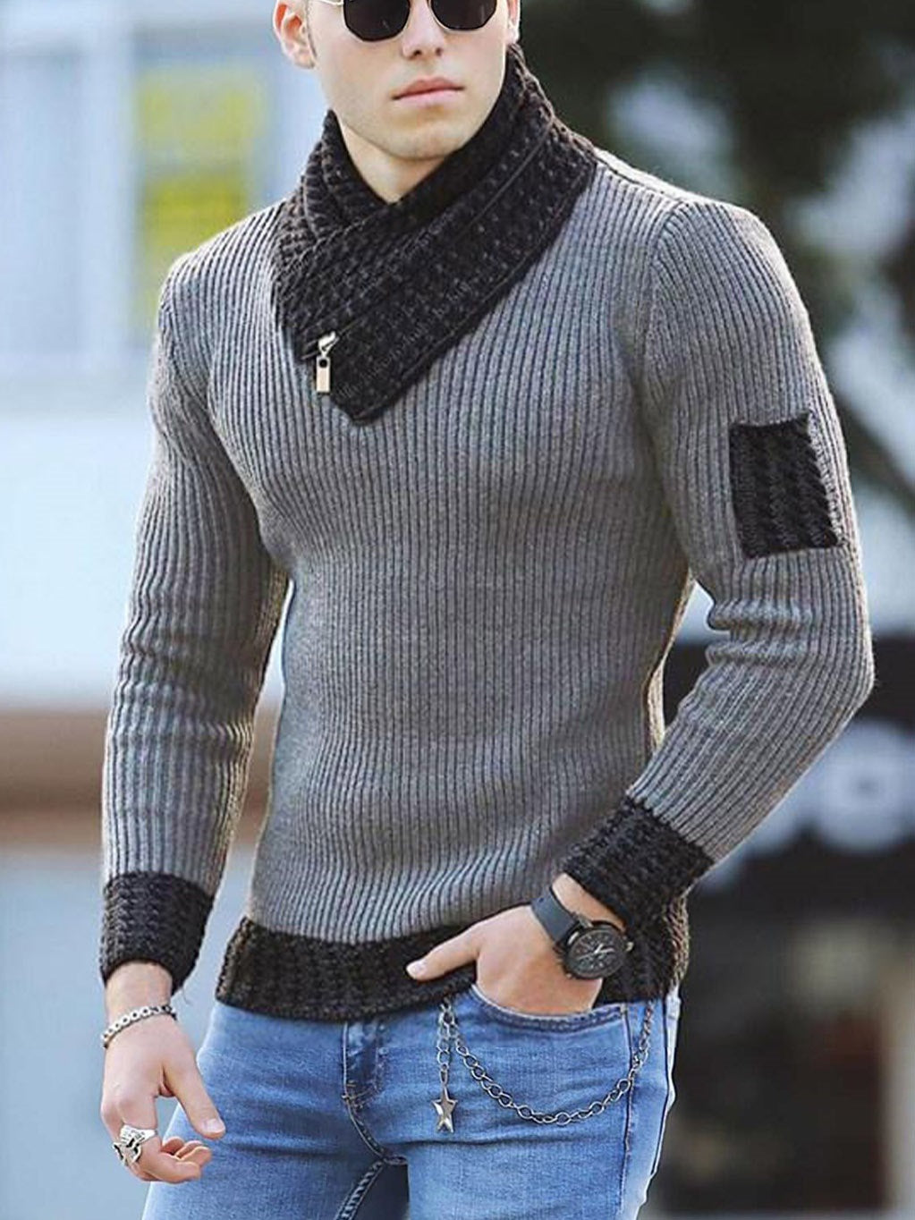 Casual Long Sleeve Scarf Collar Sweater