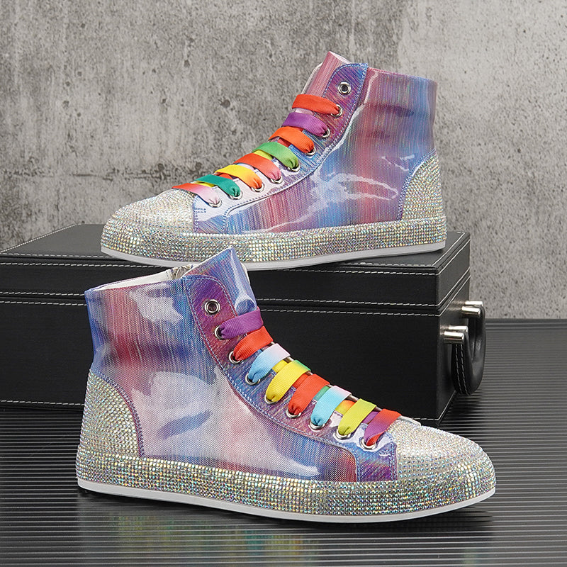 Rhinestone Colorful Laser High Top Shoes